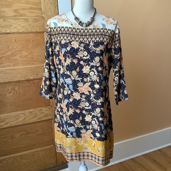 DESIGUAL Black/Gold Paula Floral Dress Size 40 - Picture 2 of 15